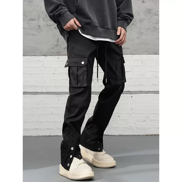 WDIRARA Men's Drawstring Waist Button Split Front Streetwear Cargo Pants with Pockets
