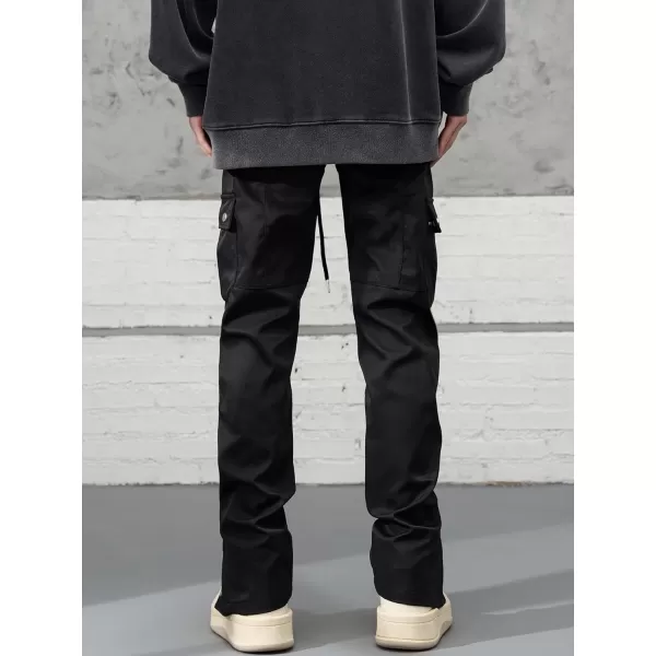 WDIRARA Men's Drawstring Waist Button Split Front Streetwear Cargo Pants with Pockets