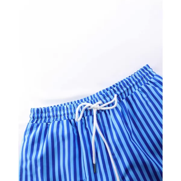 WDIRARA Men's Drawstring Waist Swim Trunks Striped Print Pocket Shorts