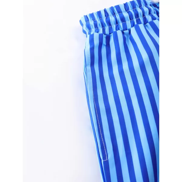 WDIRARA Men's Drawstring Waist Swim Trunks Striped Print Pocket Shorts
