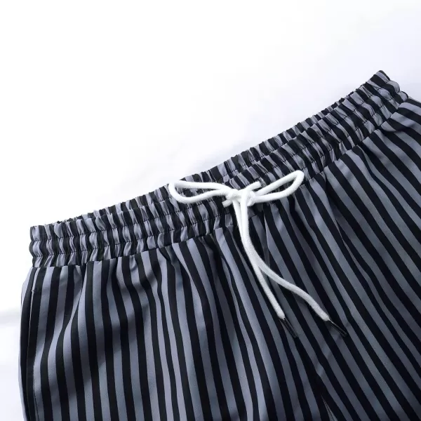 WDIRARA Men's Drawstring Waist Swim Trunks Striped Print Pocket Shorts