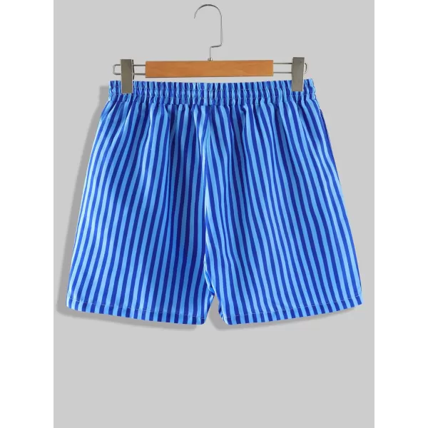 WDIRARA Men's Drawstring Waist Swim Trunks Striped Print Pocket Shorts