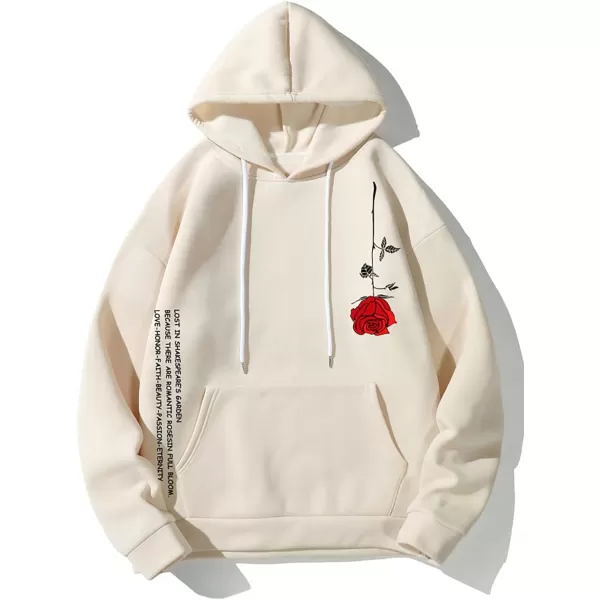 WDIRARA Men's Floral Graphic Print Drawstring Pocket Hoodie Sweatshirt