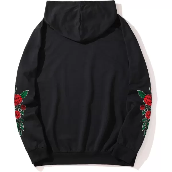 WDIRARA Men's Floral Graphic Print Drawstring Pocket Hoodie Sweatshirt