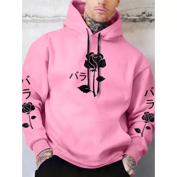 WDIRARA Men's Floral Graphic Print Drawstring Pocket Hoodie Sweatshirt