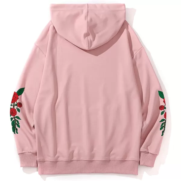 WDIRARA Men's Floral Graphic Print Drawstring Pocket Hoodie Sweatshirt