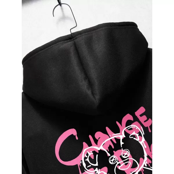 WDIRARA Men's Floral Graphic Print Drawstring Pocket Hoodie Sweatshirt
