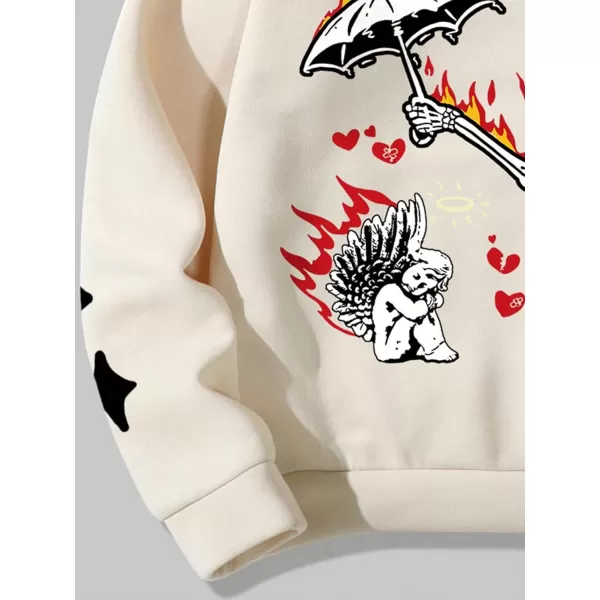 WDIRARA Men's Floral Graphic Print Drawstring Pocket Hoodie Sweatshirt