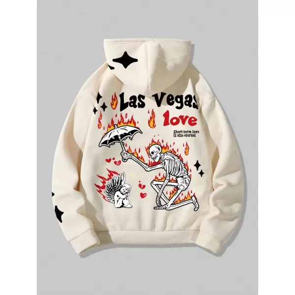 WDIRARA Men's Floral Graphic Print Drawstring Pocket Hoodie Sweatshirt