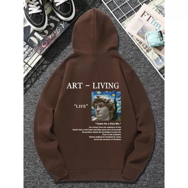 WDIRARA Men's Floral Graphic Print Drawstring Pocket Hoodie Sweatshirt