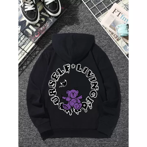WDIRARA Men's Floral Graphic Print Drawstring Pocket Hoodie Sweatshirt