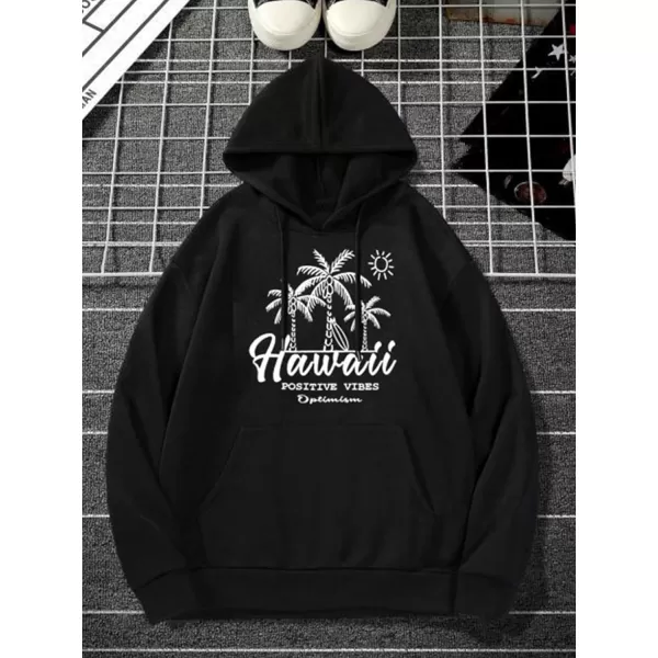 WDIRARA Men's Floral Graphic Print Drawstring Pocket Hoodie Sweatshirt