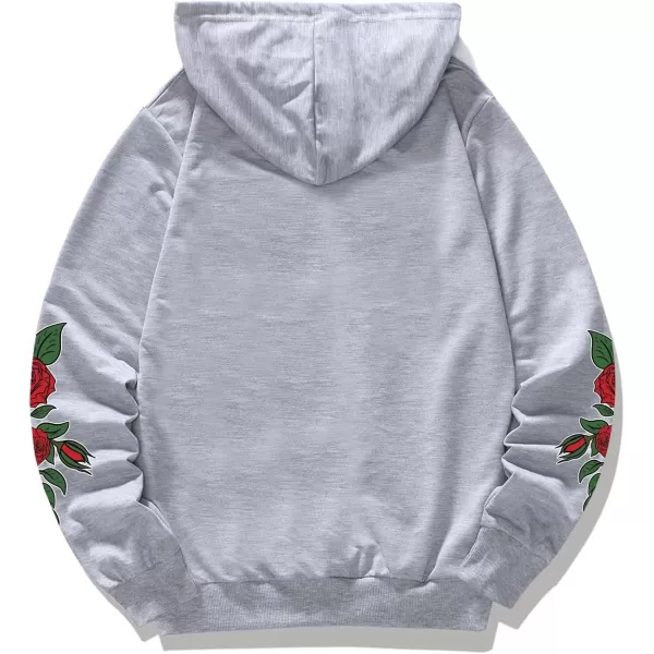 WDIRARA Men's Floral Graphic Print Drawstring Pocket Hoodie Sweatshirt