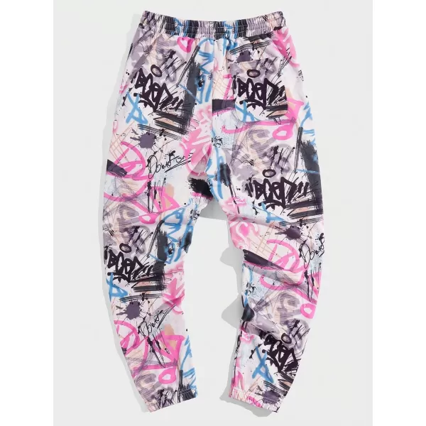 WDIRARA Men's Floral Letter Graphic Print Drawstring Waist Tie Front Sweatpants