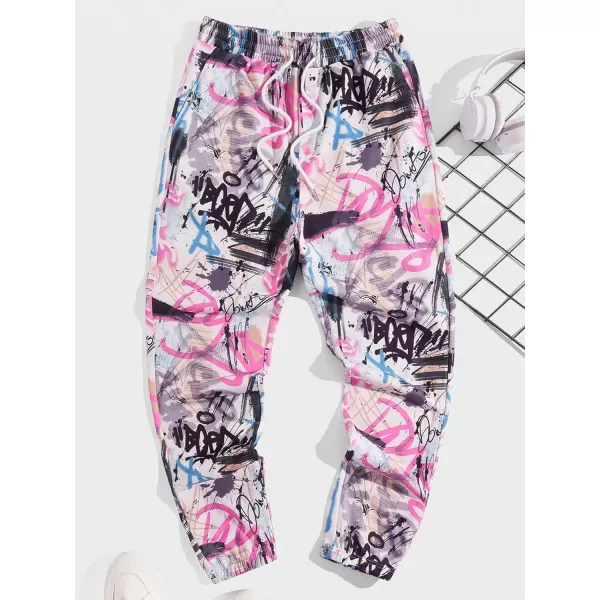 WDIRARA Men's Floral Letter Graphic Print Drawstring Waist Tie Front Sweatpants