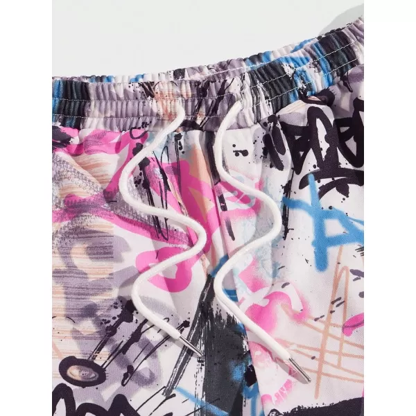WDIRARA Men's Floral Letter Graphic Print Drawstring Waist Tie Front Sweatpants