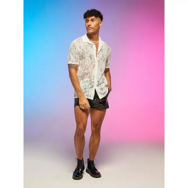 WDIRARA Men's Floral Mesh Tee Top Sheer Round Neck Short Sleeve T Shirts