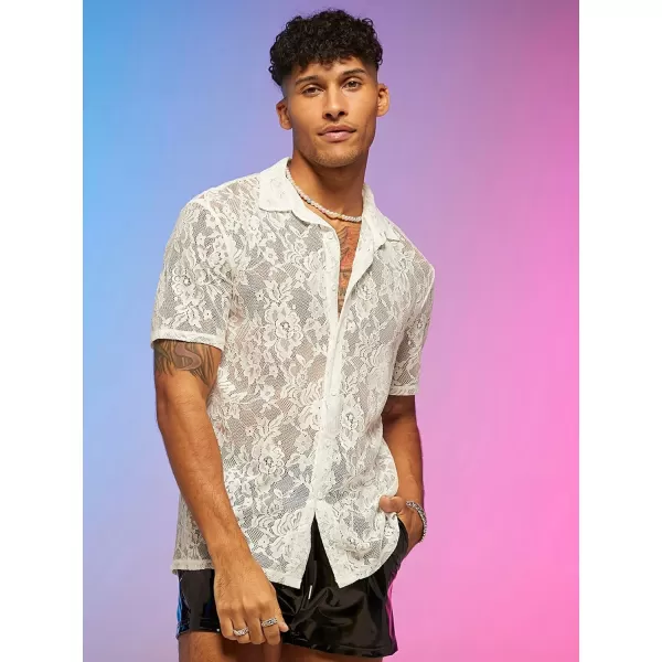 WDIRARA Men's Floral Mesh Tee Top Sheer Round Neck Short Sleeve T Shirts