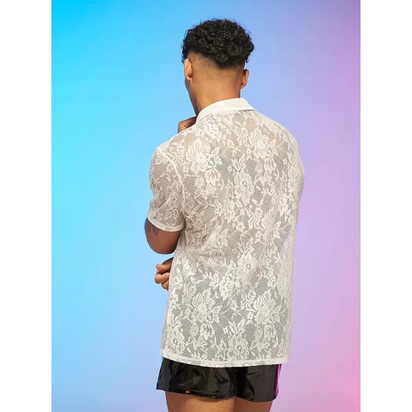 WDIRARA Men's Floral Mesh Tee Top Sheer Round Neck Short Sleeve T Shirts