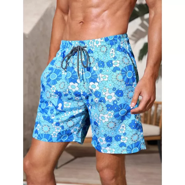 WDIRARA Men's Floral Print Beach Shorts Drawstring Waist Slant Pocket Swim Trunks