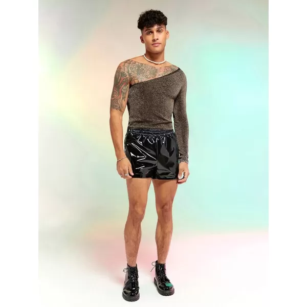 WDIRARA Men's Glitter One Shoulder Long Sleeve Plain T Shirts Panel Casual Tee Top