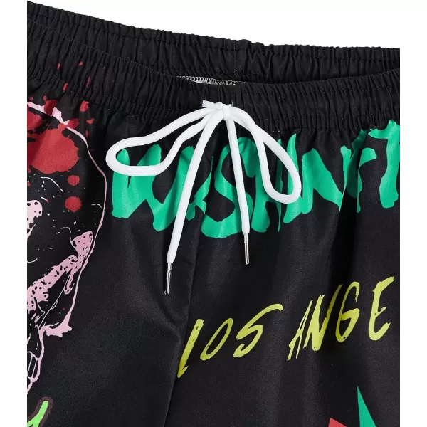 WDIRARA Men's Graphic Drawstring Casual Summer Beach Boho Cool Shorts with Pocket