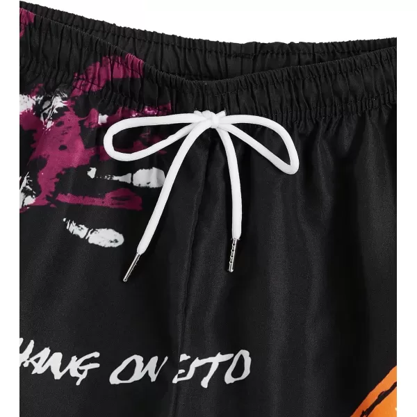 WDIRARA Men's Graphic Letter Print Drawstring Waist Shorts Summer Casual Beach Shorts