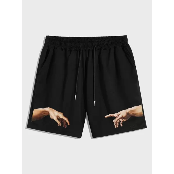 WDIRARA Men's Graphic Print Pocket Front Track Shorts Drawstring Waist Crop Shorts