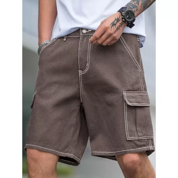 WDIRARA Men's High Waist Button Bermuda Cargo Denim Shorts with Pockets