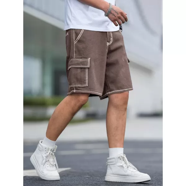 WDIRARA Men's High Waist Button Bermuda Cargo Denim Shorts with Pockets