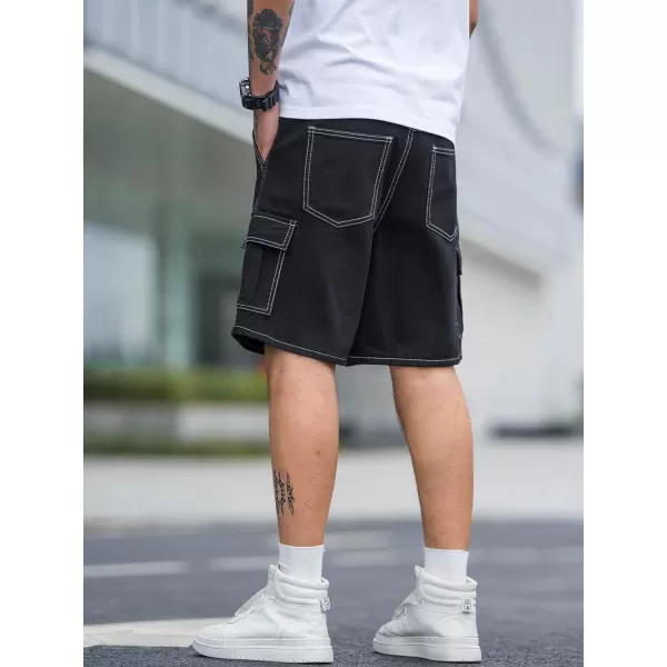 WDIRARA Men's High Waist Button Bermuda Cargo Denim Shorts with Pockets
