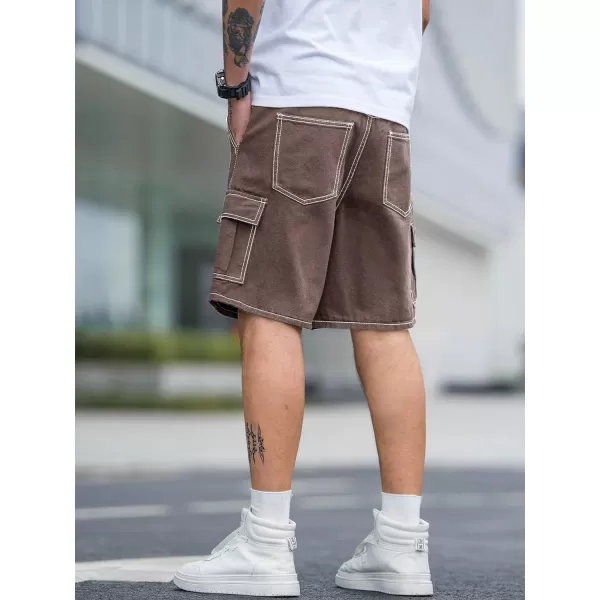 WDIRARA Men's High Waist Button Bermuda Cargo Denim Shorts with Pockets