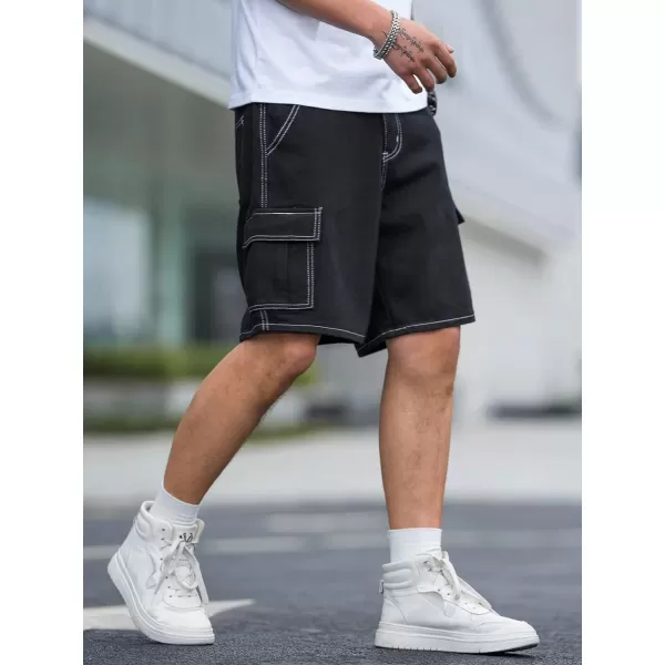 WDIRARA Men's High Waist Button Bermuda Cargo Denim Shorts with Pockets