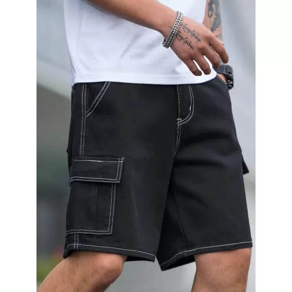 WDIRARA Men's High Waist Button Bermuda Cargo Denim Shorts with Pockets