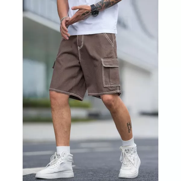 WDIRARA Men's High Waist Button Bermuda Cargo Denim Shorts with Pockets