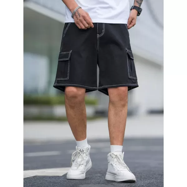 WDIRARA Men's High Waist Button Bermuda Cargo Denim Shorts with Pockets