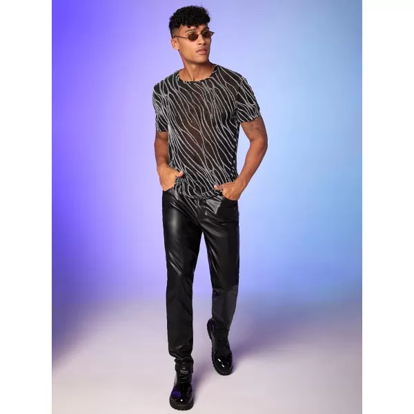 WDIRARA Men's High Waist Button PU Leather Party Skinny Pants with Pocket