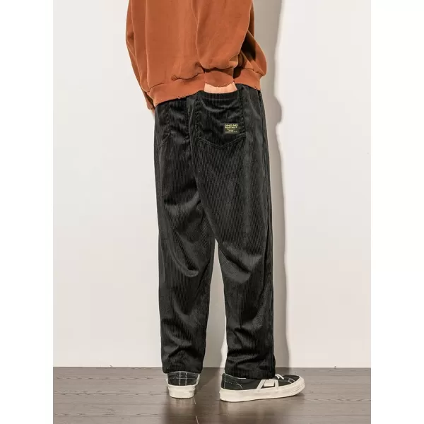 WDIRARA Men's High Waist Corduroy Wide Leg Pants Casual Pants with Pockets