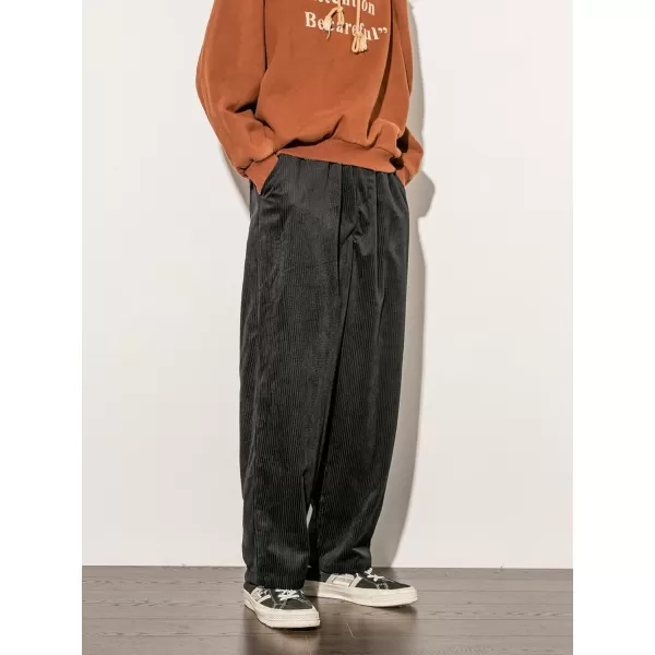 WDIRARA Men's High Waist Corduroy Wide Leg Pants Casual Pants with Pockets