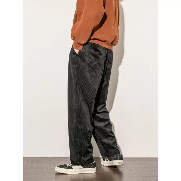 WDIRARA Men's High Waist Corduroy Wide Leg Pants Casual Pants with Pockets