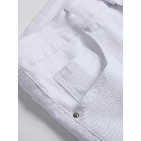 WDIRARA Men's High Waisted Button Casual Denim Bermuda Shorts with Pockets