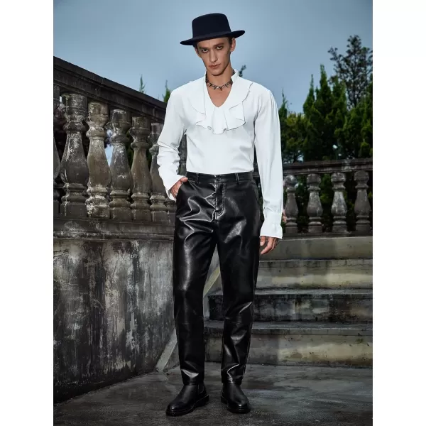 WDIRARA Men's High Waisted PU Leather Zipper Fly Solid Tapered Pants with Pockets