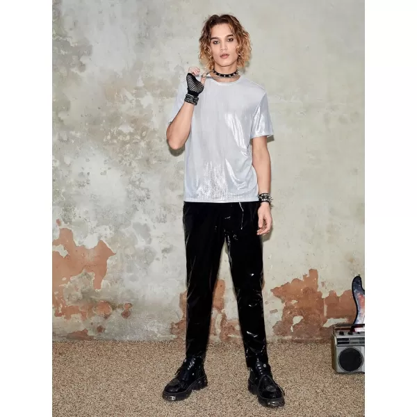 WDIRARA Men's High Waisted PU Leather Zipper Fly Solid Tapered Pants with Pockets
