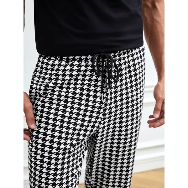 WDIRARA Men's Houndstooth Print Drawstring Tie Front Joggers Tapered Casual Long Pants