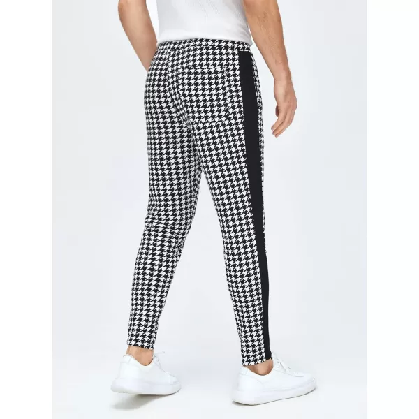 WDIRARA Men's Houndstooth Print Drawstring Tie Front Joggers Tapered Casual Long Pants