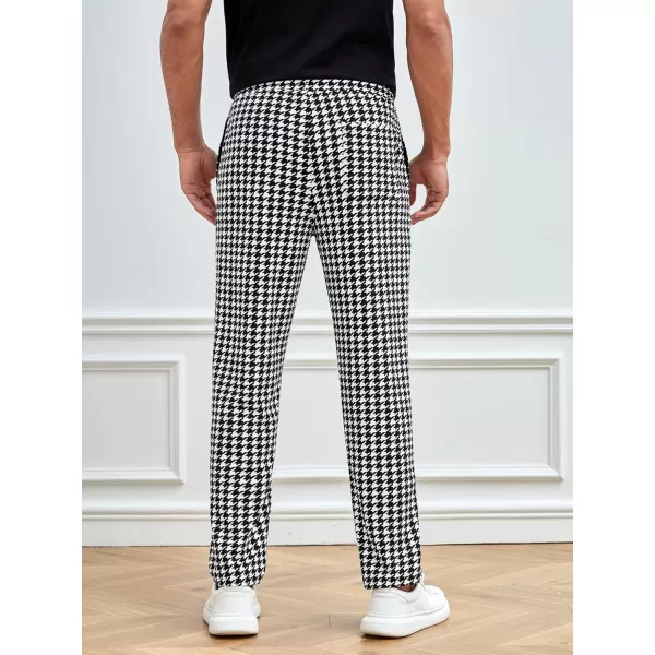 WDIRARA Men's Houndstooth Print Drawstring Tie Front Joggers Tapered Casual Long Pants