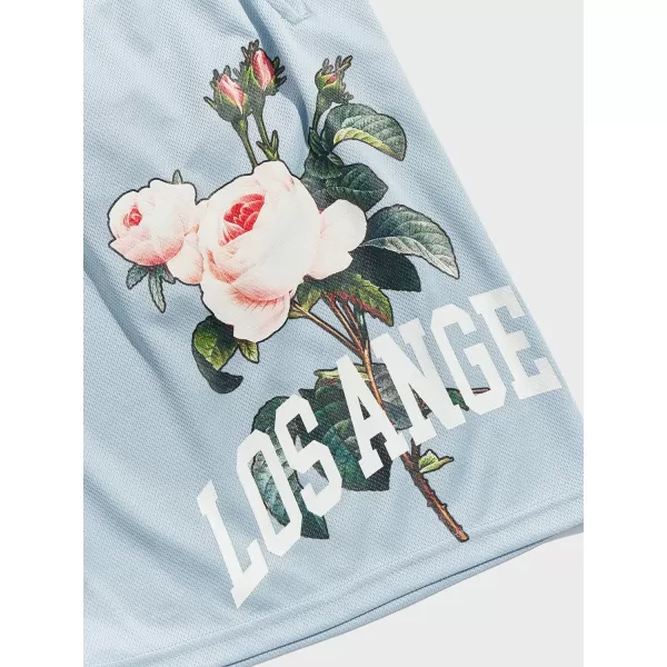 WDIRARA Men's Letter Floral Print Drawstring Waist High Waist Track Shorts