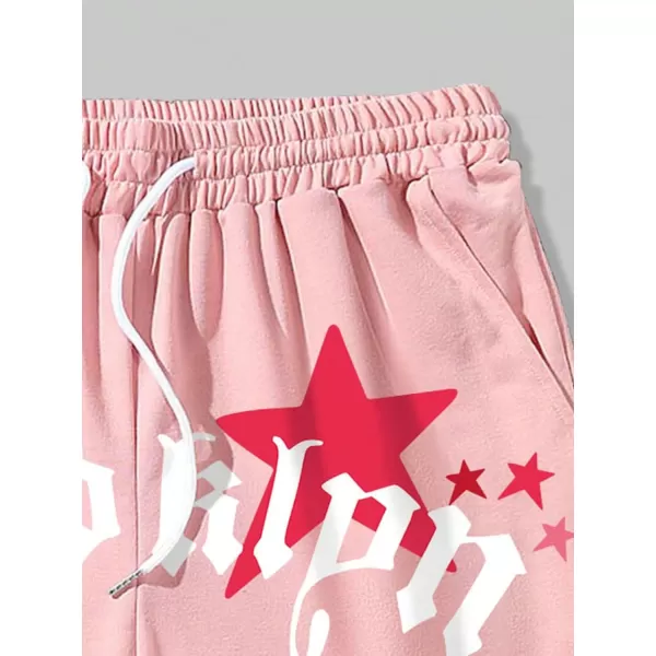 WDIRARA Men's Letter Floral Print Drawstring Waist High Waist Track Shorts