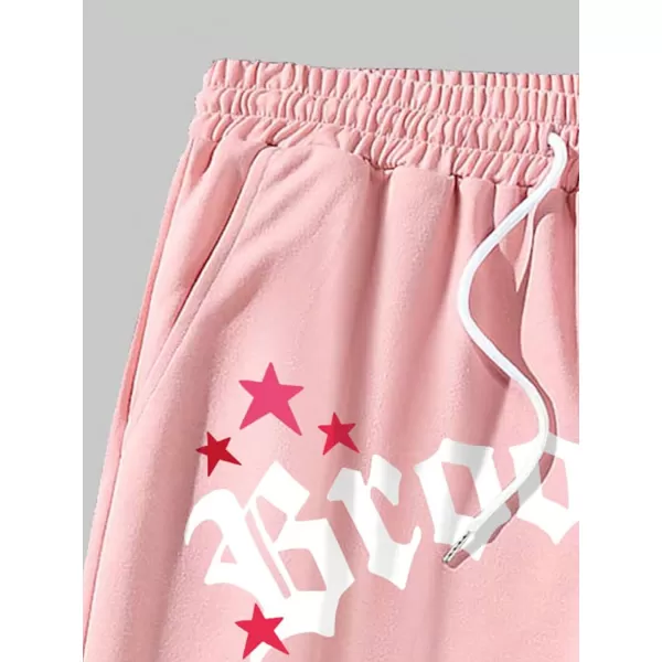 WDIRARA Men's Letter Floral Print Drawstring Waist High Waist Track Shorts