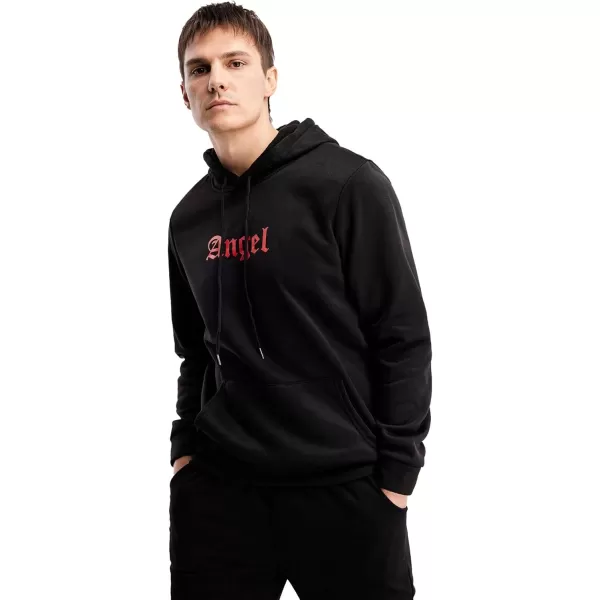 WDIRARA Men's Letter Graphic Print Drawstring Pocket Hoodie Pullovers Sweatshirt